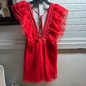Red Ruffled V-Neck Dress